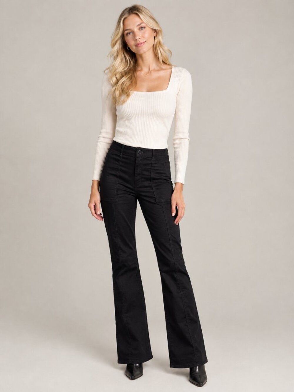 NWT White House Black Market Utility High Rise Skinny Flare Pant Black 8 #A4577